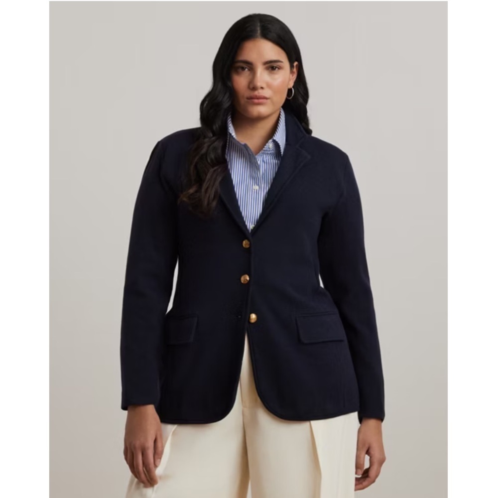 Ralph Lauren Wool Blend Two Button Blazer Navy Blue Gold Crest Buttons 20W NWT - Picture 3 of 11